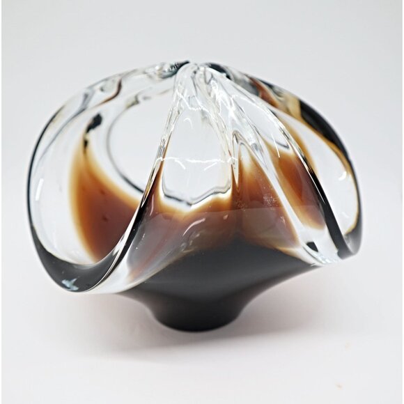 Vintage Chalet Glass Basket Brown & Clear Mid Century Modern Contemporary Canada - Picture 1 of 6
